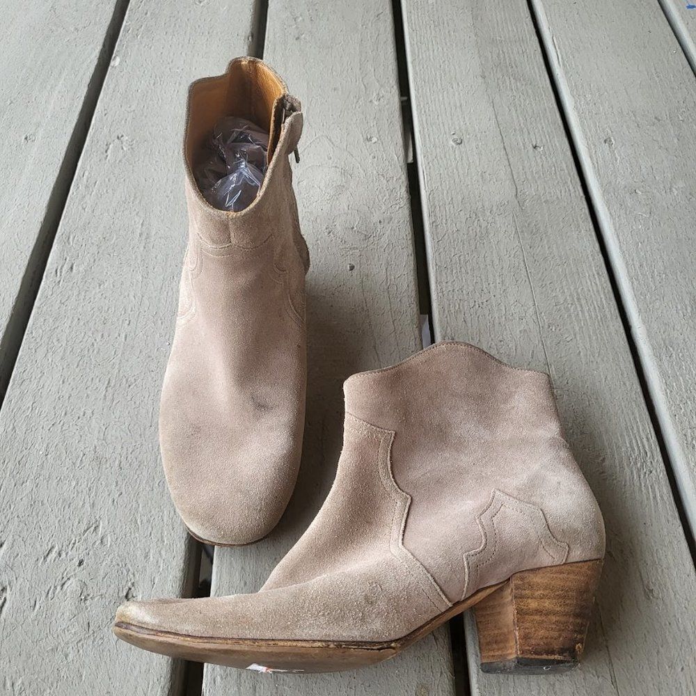 Isabel Marant Taupe Suede Leather Dicker Heeled Ankle Booties 40/10US